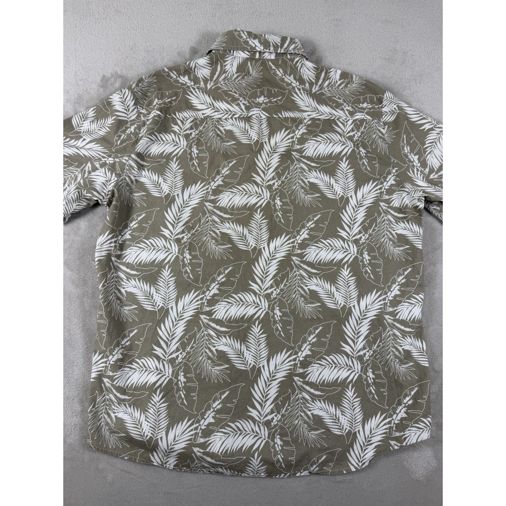 JOGAL Mens L Tropical Leaf Shirt Green White Short Sleeve Button Up 100% Cotton - Picture 13 of 15